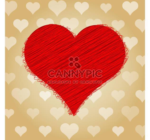 Vector illustration of valentine card with big scribble red heart on brown background - бесплатный vector #125920