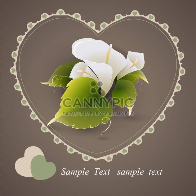 Vector heart with calla lily flowers and green leaves on grey background - бесплатный vector #126900
