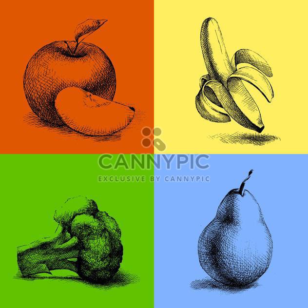 Vector sketch illustrations of fruits and vegetables - бесплатный vector #127000