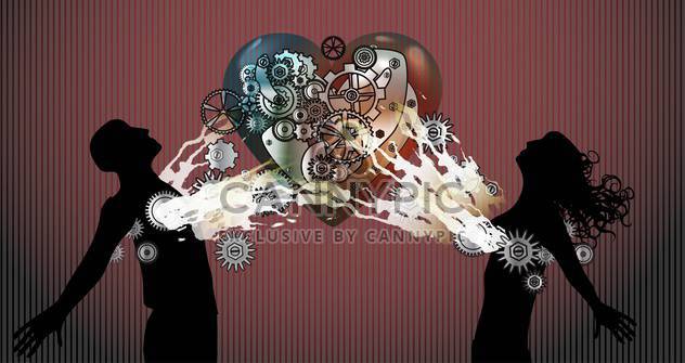 Vector background with couple in love with heart made of gears - vector gratuit #127050 