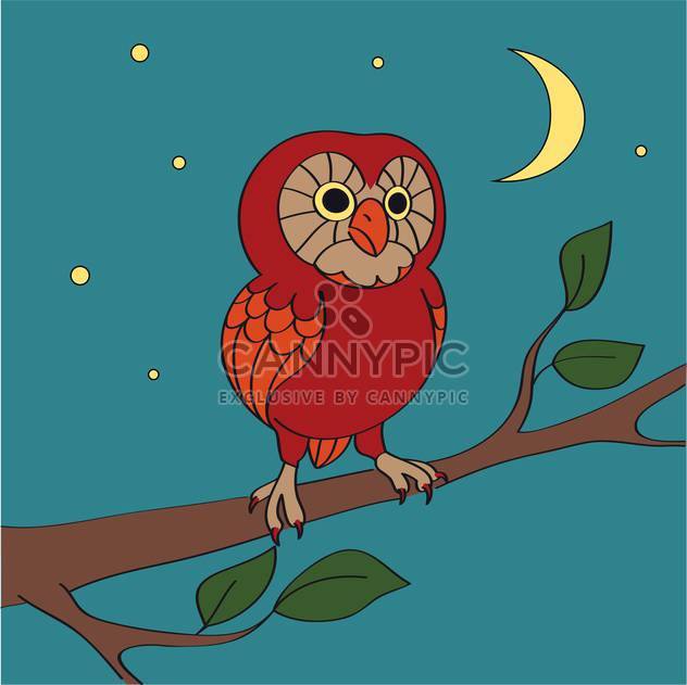 vector cartoon night owl on blue background - vector gratuit #127240 