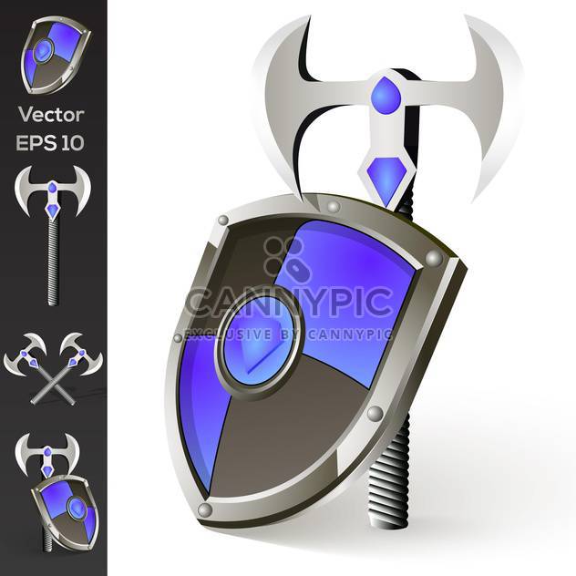 Vector illustration of axe and shield collection - бесплатный vector #128770