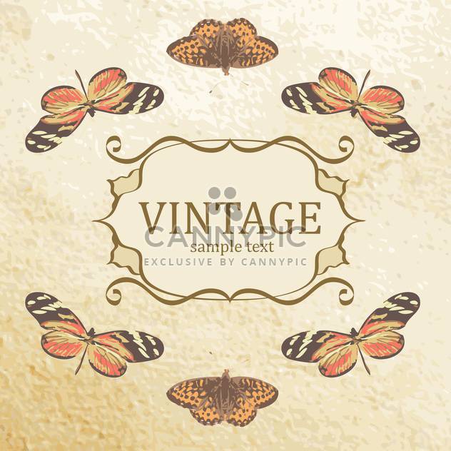 Vintage vector background with butterflies and sample text - vector gratuit #128850 