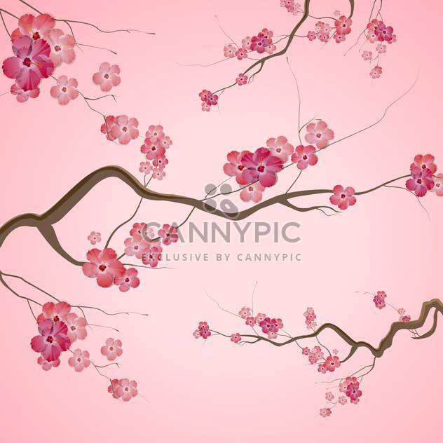 Branches with pink spring flowers on pink background - бесплатный vector #129390