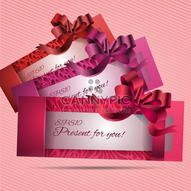 Vector set of beautiful cards with red bows and ribbons - Free vector #129500