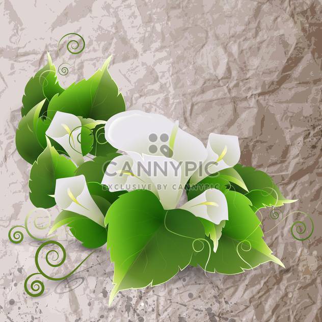 Vector illustration of white lily flowers on crumpled paper background - vector gratuit #129530 