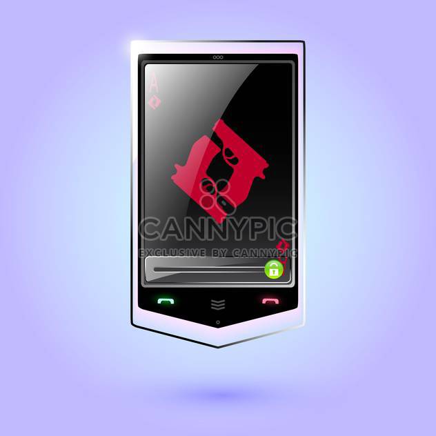 Vector illustration of black touch phone with guns on screen on purple background - vector #129690 gratis