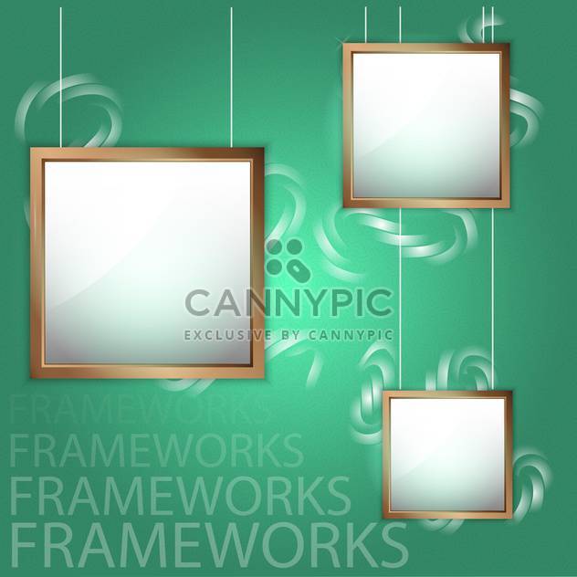 Vector wooden empty picture frames on green background - Free vector #129810
