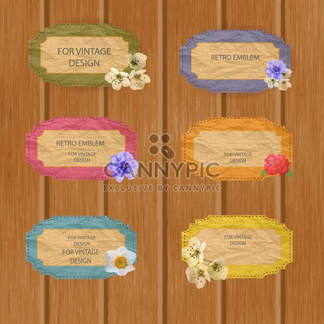 Vintage colorful frames with flowers on wooden background - vector #132450 gratis