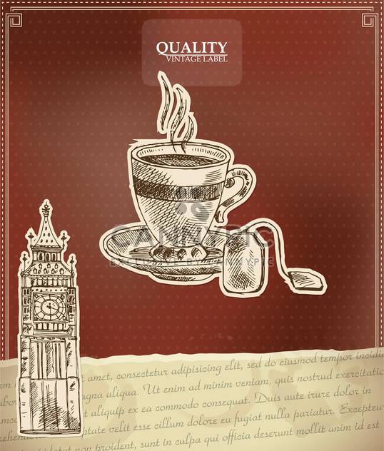 vintage style label for tea with Big Ben tower - vector gratuit #135170 