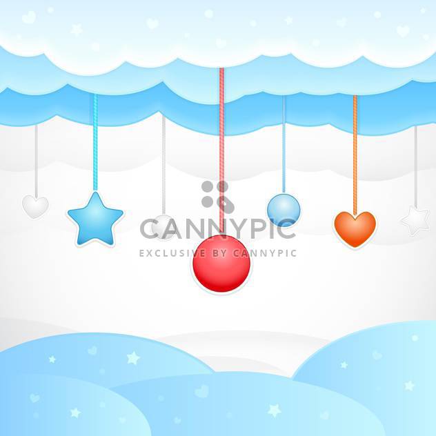 Vector illustration of blue dream background with clouds and christmas decorations - Free vector #125720