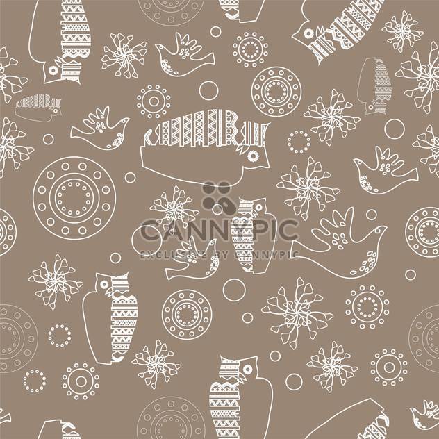 Vector gray color folk background with white owls - vector gratuit #126100 