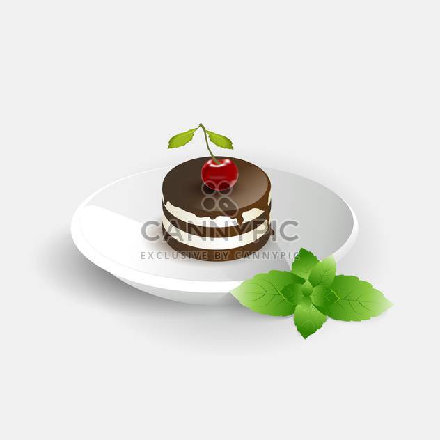 vector illustration of cherry cake on white plate - Kostenloses vector #126110