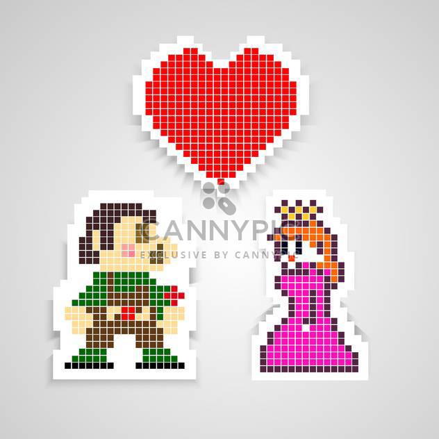 Vector cartoon illustration of mario with princess and red heart on grey background - бесплатный vector #126130