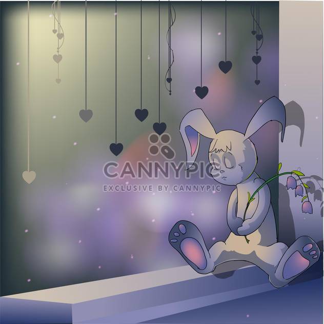 Vector illustration of sad bunny sitting with flower in hand - vector gratuit #126670 