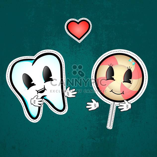 Vector illustration of love between tooth and lollipop on green background - Kostenloses vector #126680