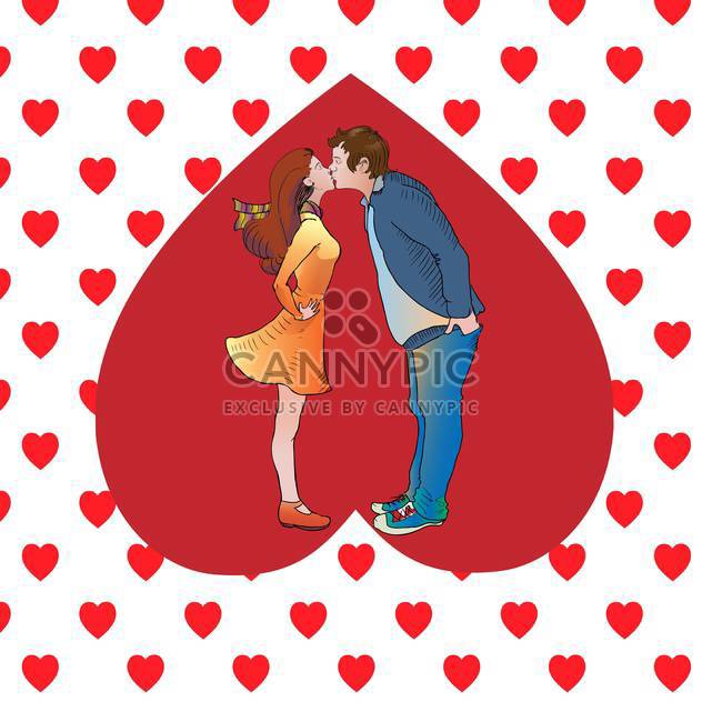 Vector illustration of kissing couple in heart - Kostenloses vector #126730