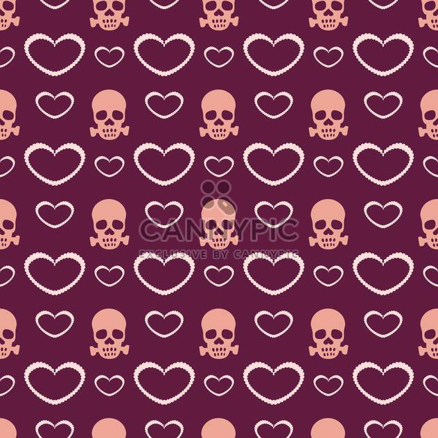 Vector purple background with hearts and skulls - vector gratuit #127110 