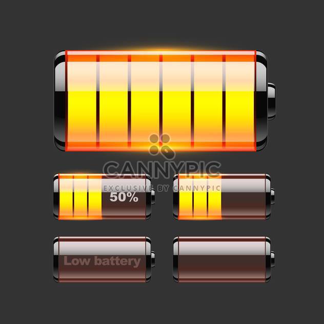 Vector set of battery charge on black background - vector #127540 gratis