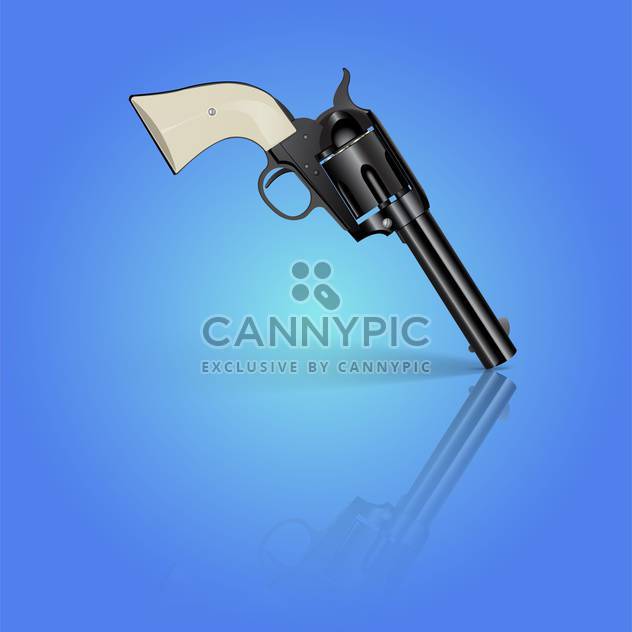 vector illustration of black revolver on blue background - vector gratuit #127720 