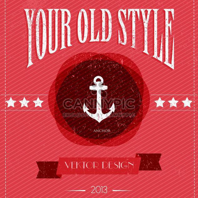 Card with vintage anchor and stars on red background - vector #127980 gratis
