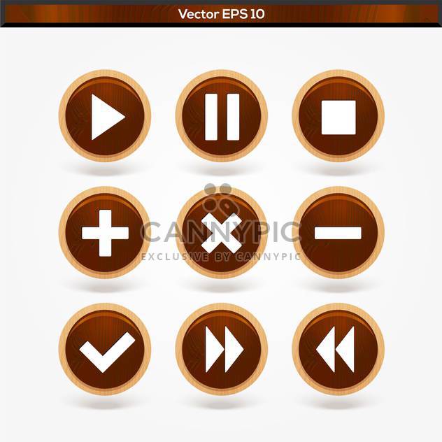 Set with round wooden media player vector buttons - vector #128350 gratis