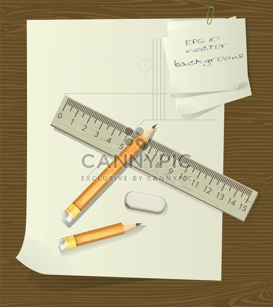 ruler and pencils over paper with eraser - бесплатный vector #129060