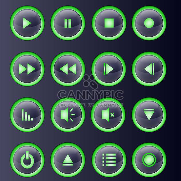 Vector set of green media player buttons collection - бесплатный vector #129340