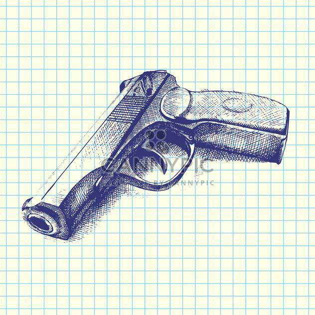 Vector illustration of hand drawn gun on chequered paper background - Free vector #129470