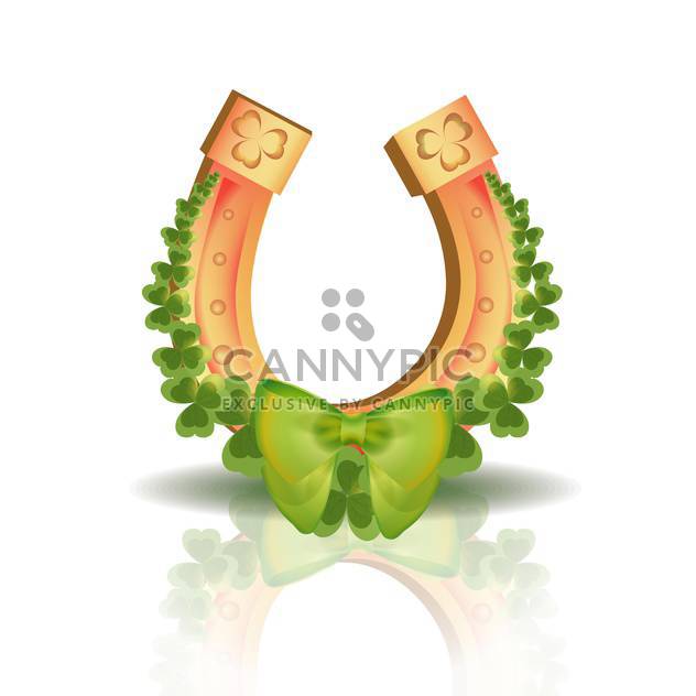 Vector horseshoe and clover leaves with reflection on white background - vector gratuit #129580 