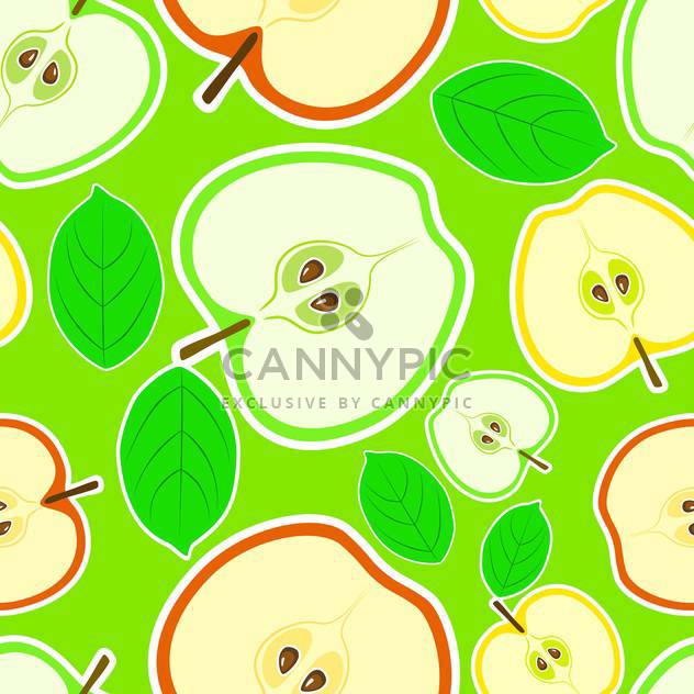 Vector green seamless background with apple halves and leaves - Free vector #129910