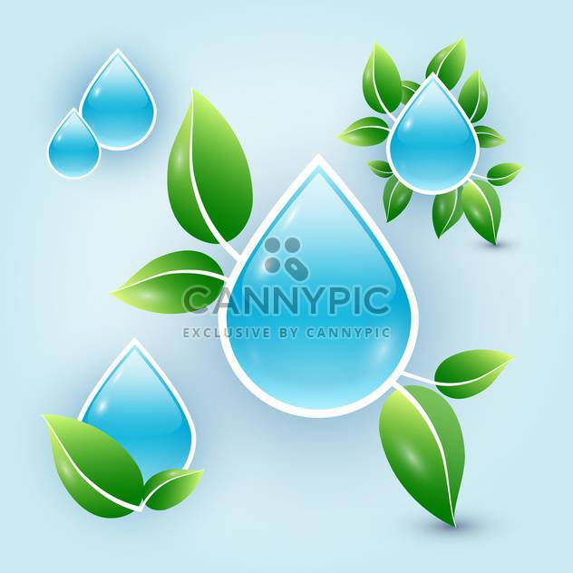 Eco drops of water with leaves on blue background - vector gratuit #130010 