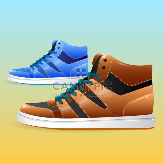 Vector pair of sneakers on blue and yellow background - Free vector #130030