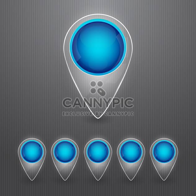 Set of round blue map pointers on grey background - vector gratuit #130150 