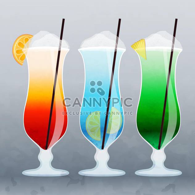 vector illustration of alcohol summer colorful cocktails on grey background - vector gratuit #130660 
