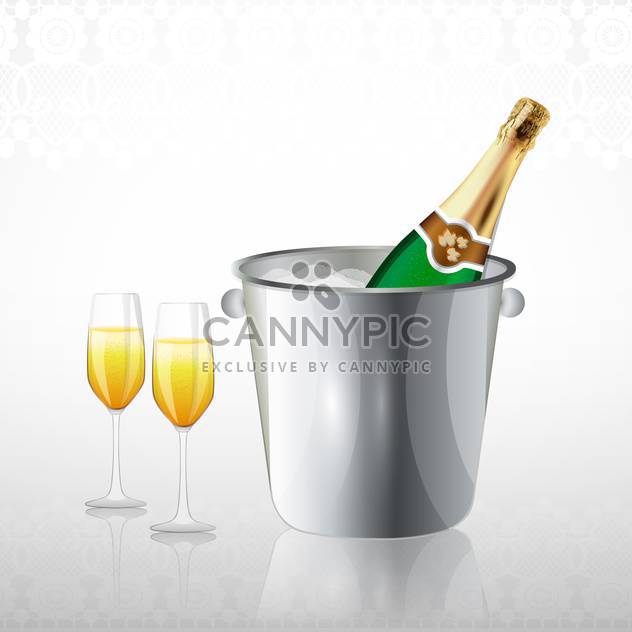 Full glasses and a bottle of champagne in a bucket with ice - бесплатный vector #132230
