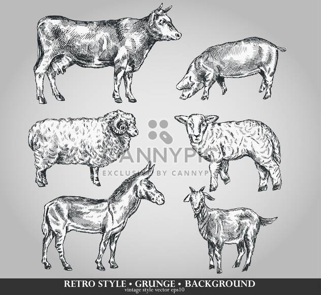 domestic animals sketch set in retro style - vector gratuit #135100 