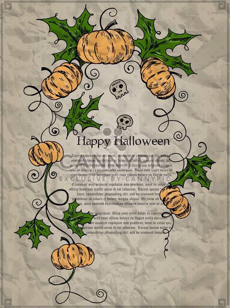 Halloween holiday card with pumpkins and skulls - Free vector #135280
